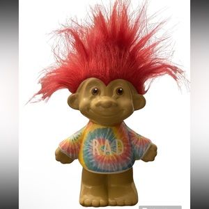 Retro 2015  Trolls Ceramic Piggy Bank with Pink Hair and Tie Dye Shirt